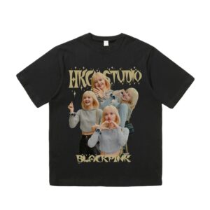 Lalisa blond hair photo printed black T-shirt